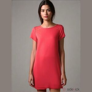 Calvin Klein Fuchsia Pink Short Sleeve Shift Dress with Gold tone Stud Accents